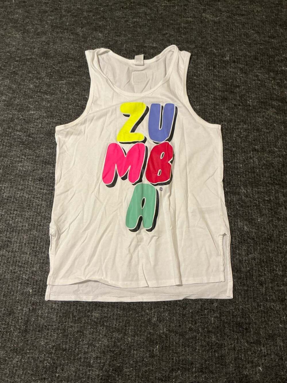 Zumba Wear Suave Tank Top Womens Size Small White Multi Color Graphic Fitness